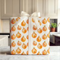 Gold Bauble Holiday Wrapping Paper, Orange Ornament Christmas Wrapping Paper, Watercolor Festive Wrapping Paper, Winter Seasonal Gift Wrap
