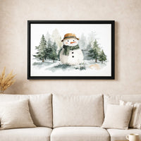Winter Forest Landscape Canvas, Watercolor Snowman Canvas Wall Art, Snowman Wall Decor, Holiday Canvas Art, Christmas Home Decor Present