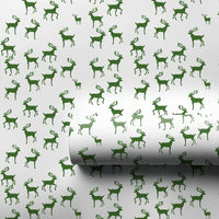 Woodland Deer Holiday Gift Wrap Roll, Green Reindeer Christmas Wrapping Paper, Festive Reindeer Wrapping Paper, Winter Gift Wrapping Paper