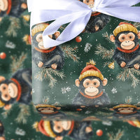 Winter Animal Holiday Wrapping Paper, Watercolor Christmas Monkey Wrapping Paper, Pine Tree Monkey Gift Wrap, Xmas Gift Wrapping Paper