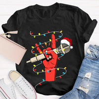 Festive Singer Holiday Graphic Tee, Christmas Microphone Santa Hat Shirt, Music Lover Christmas T-Shirt, Vocalist Musician Xmas Present