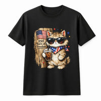 Patriotic Cat T-Shirt | 250 Years Freedom Cartoon Cat in Sunglasses Art | Soft 100% Cotton Unisex Tee | July 4th Gift for Cat Lovers