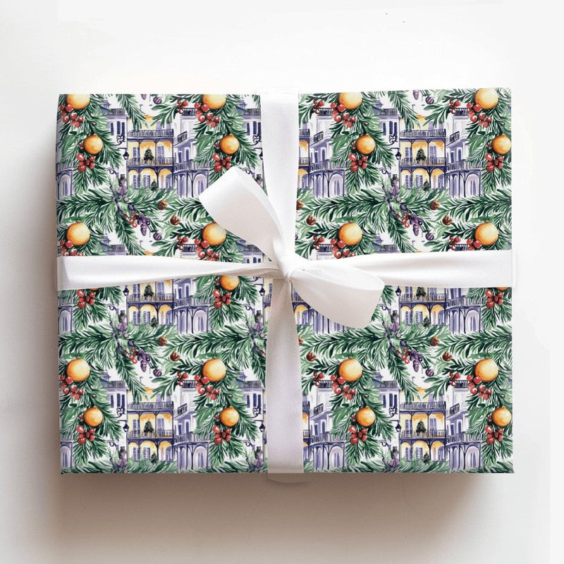 French Quarter Holiday Gift Wrap, New Orleans Christmas Wrapping Paper, Southern Architecture Wrapping Paper, Festive NOLA Holiday Gift Wrap