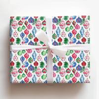 Holiday Ornament Gift Wrap, Watercolor Christmas Wrapping Paper, Colorful Xmas Tree Wrapping Paper, Festive Winter Holiday Gift Wrap Roll
