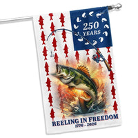 Bass Fishing Garden Flag | 250 Years Reeling in Freedom Patriotic Design | Double-Sided Polyester | Americana Outdoor Decor for Anglers