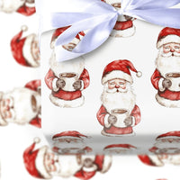 Watercolor Christmas Gift Wrap, Santa Drinking Cocoa Wrapping Paper, Comfy Santa Claus Wrapping Paper Roll, Festive Holiday Present Wrap