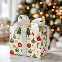 Mid-Century Ornament Gift Wrap, Retro Christmas Wrapping Paper, Vintage Tree Holiday Wrapping Paper, Festive Christmas Paper Roll