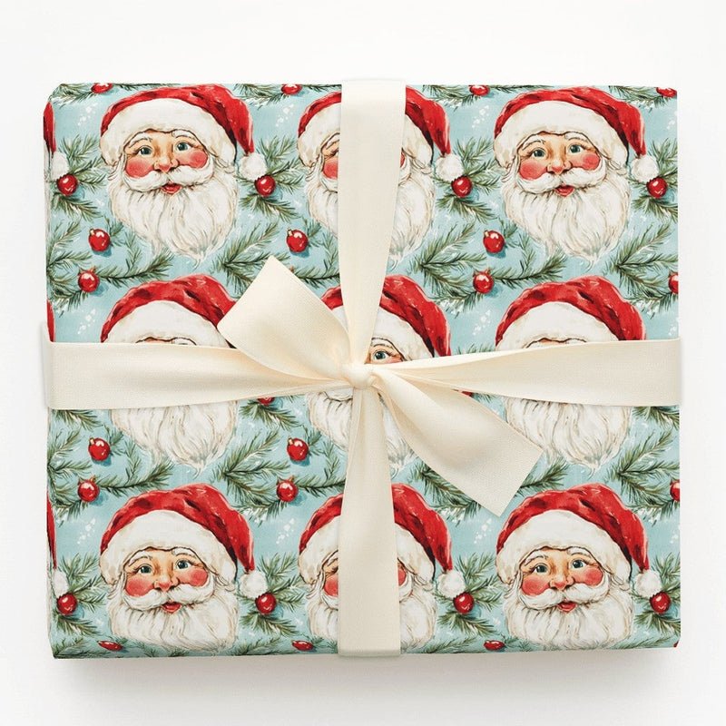 Retro Santa Face Holiday Gift Wrap, Vintage Santa Claus Wrapping Paper, Classic Christmas Wrapping Paper, Nostalgic Xmas Gift Wrap Roll