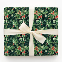 Pine Holly Christmas Gift Wrap, Watercolor Poinsettia Wrapping Paper, Botanical Winter Wrapping Paper, Traditional Holiday Wrapping Paper