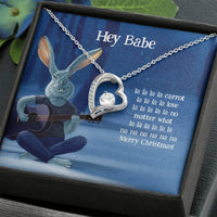 Romantic Heart Pendant Necklace, Forever Love Heart Necklace, 14K White Gold Heart Necklace, Humorous Rabbit Christmas Present for Girlfriend Wife