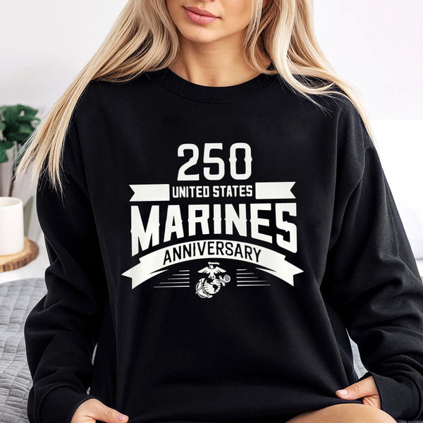 USMC 250th Anniversary Sweatshirt | 250 Years United States Marines Graphic | Premium Cotton Blend Crewneck | Military Veteran Gift for Men and Women