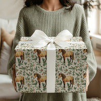 Holly and Pine Holiday Gift Wrap, Rustic Horse Christmas Wrapping Paper, Equestrian Winter Wrapping Paper, Country Woodland Present Wrap
