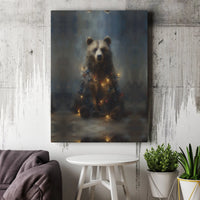 Holiday Bear Painting Poster, Christmas Bear Canvas Wall Art, Moody Wildlife Canvas Print, Winter Bear Wall Decor, Digital Download