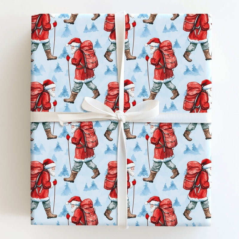 Watercolor Outdoor Santa Wrapping Paper, Hiking Santa Christmas Wrapping Paper, Winter Hiker Claus Wrapping Paper, Nature Lover Gift Wrap