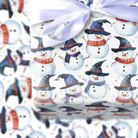 Watercolor Winter Snowmen Gift Wrap, Wizard Snowman Wrapping Paper, Magical Witch Hat Gift Wrapping Paper, Festive Christmas Present Wrap