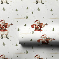 Vintage Santa Christmas Wrapping Paper, Violin Santa Wrapping Paper, Musical Holiday Gift Wrap, Snowy Forest Present Wrapping Paper