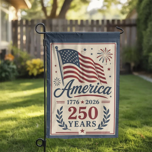 America 250 Years Garden Flag | Commemorative 1776-2026 USA Design | Double Sided Weather Resistant Fabric | Patriotic Yard Decor Gift