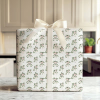 Pink Bow Holiday Gift Wrap, Watercolor Mistletoe Wrapping Paper, Botanical White Berry Wrapping Paper, Elegant Christmas Winter Gift Wrap