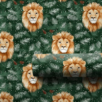 Dark Green Pinecone Holiday Gift Wrap, Watercolor Lion Christmas Wrapping Paper, Wildlife Winter Wrapping Paper, Festive Holiday Gift Wrap