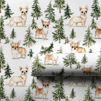 Watercolor Dog Gift Wrap, Chihuahua Wrapping Paper, Pine Tree Holiday Wrapping Paper, Adorable Puppy Present Paper, Dog Lover Christmas Gift Wrap