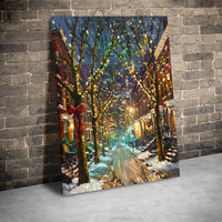 Winter Night Cityscape Wall Art, Christmas Street Digital Download, Festive Snowy Street Scene Poster, Holiday Home Printable Decor