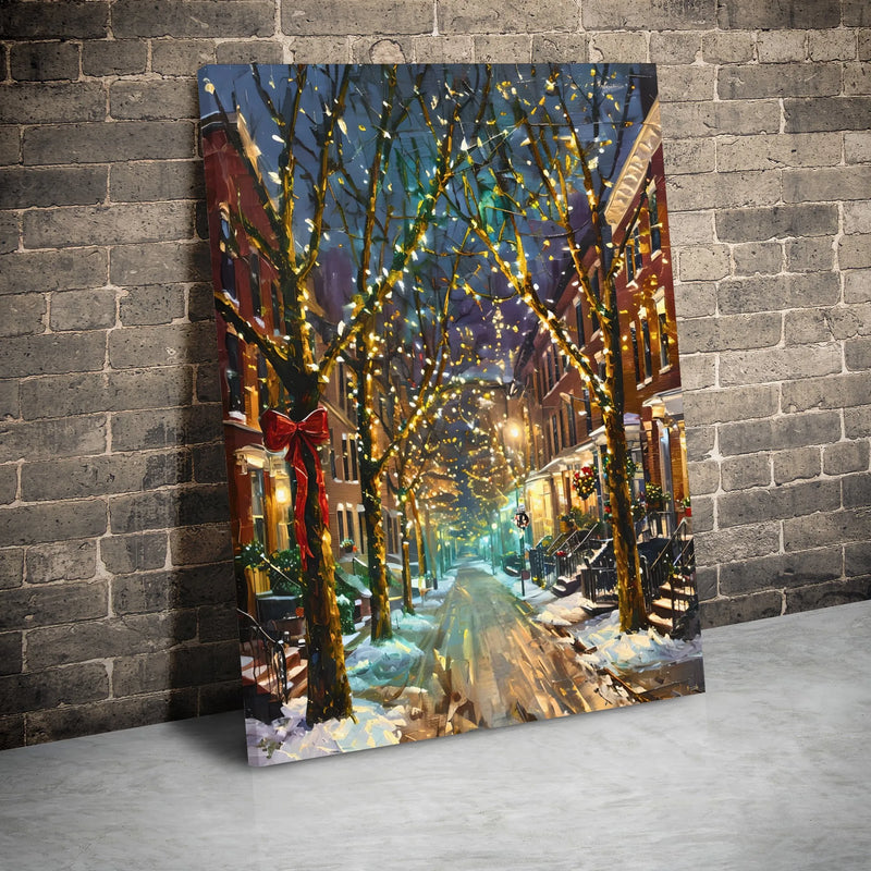 Winter Night Cityscape Wall Art, Christmas Street Digital Download, Festive Snowy Street Scene Poster, Holiday Home Printable Decor