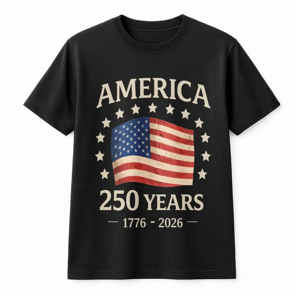 America 250 Years T-Shirt | Vintage Flag 1776-2026 Commemorative Design | Soft Breathable Cotton | Patriotic Gift for History Fans