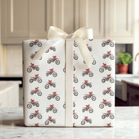 Motocross Holiday Gift Wrap, Dirt Bike Christmas Wrapping Paper, Motorcycle Bow Wrapping Paper, Racing Enthusiast Present Wrap Roll