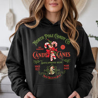 North Pole Christmas Sweatshirt, Retro Candy Cane Hoodie, Adorable Vintage Xmas Holiday Pullover, Festive Winter Hooded Sweater, Christmas Present