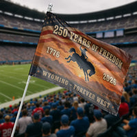 Wyoming Forever West House Flag |250 Years of Freedom1776-2026 Cowboy Sunset Design | Double-Sided UV-Resistant Outdoor Flag | Patriotic Gift for Wyoming Proud Americans