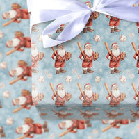 Sports Santa Claus Gift Wrap, Baseball Santa Christmas Wrapping Paper, Blue Baseball Wrapping Paper, Holiday Fan Present Wrapping Paper