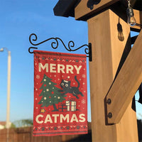 Humorous Black Cat Christmas Garden Flag, Merry Catmas Garden Flag, Holiday Kitten Garden Flag, Winter Xmas Yard Banner, Cat Lover Present