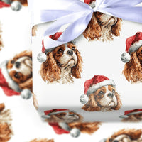 Santa Dog Holiday Gift Wrap, Cavalier King Charles Spaniel Christmas Wrapping Paper, Adorable Spaniel Christmas Paper, Dog Lover Wrapping Paper