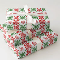Christmas Gift Wrap, Red and Green Snowflake Wrapping Paper, Festive Winter Present Paper, Holiday Wrapping Paper, Xmas Gift Wrap Roll