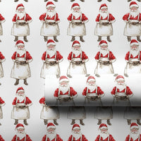 Watercolor Santa in Apron Gift Wrap, Santa Workshop Wrapping Paper, Rustic Santa Claus Christmas Paper, Holiday Party Present Wrapping Roll