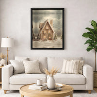 Winter Holiday Cabin Print, Gingerbread House Christmas Wall Art, Comfy Snowy Cottage Poster, Festive Seasonal Decor, Digital Download