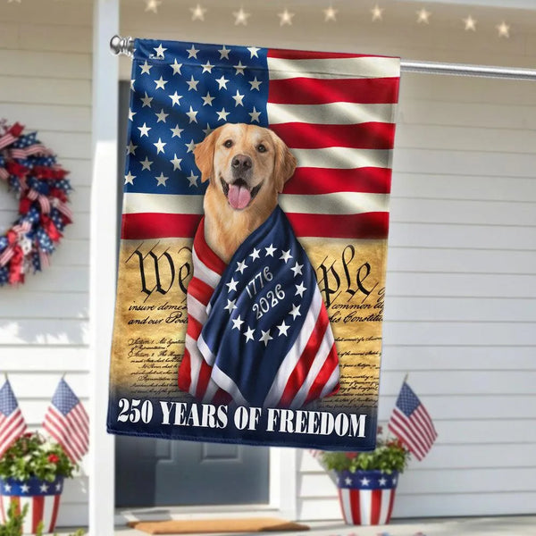 Golden Retriever American Flag Garden Flag | 250 Years of Freedom 1776-2026 | Double-Sided Patriotic Outdoor Decor | Dog Lovers Gift