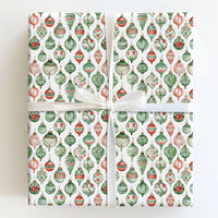 Red and Green Baubles Gift Wrap, Watercolor Ornament Wrapping Paper, Festive Christmas Tree Wrapping Paper, Retro Holiday Wrapping Paper