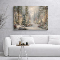 Snowy Woods Path Canvas Print, Enchanted Winter Forest Canvas Wall Art, Seasonal Christmas Landscape Canvas Decor, Comfy Cabin Wall Art