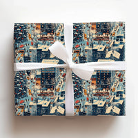 Yellow Taxi Cab Holiday Gift Wrap, Snowy City Christmas Wrapping Paper, Winter Street Scene Gift Wrap Paper, Urban Christmas Paper Rolls