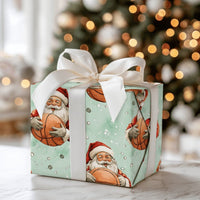 Sports Christmas Wrapping Paper, Basketball Santa Wrapping Paper, Mint Green Holiday Gift Wrap, Basketball Player Wrapping Paper Roll