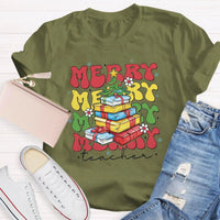 Festive Holiday Graphic Tee, Christmas Tree Teacher T-Shirt, Retro Xmas Teacher Shirt, School Educator Winter Tee, Teacher Christmas Present
