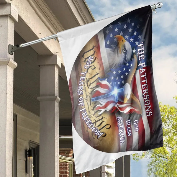 Patriotic God Bless America Flag | 250 Years of Freedom Eagle & Cross Design | Double Sided Polyester | Outdoor Decor Gift for Veterans