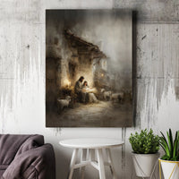Holy Family Manger Oil Painting Print, Nativity Scene Wall Art, Rustic Christmas Art Poster, Religious Decor, Printable Digital Download