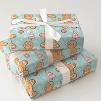 Pink Christmas Tree Gift Wrap, Gingerbread Man Wrapping Paper, Peppermint Holiday Wrapping Paper, Adorable Teal Christmas Present Wrap Roll