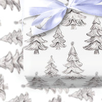 Sketched Monochrome Pine Gift Wrap, Minimalist Tree Christmas Wrapping Paper, Modern Xmas Wrapping Paper, Nordic Holiday Gift Wrapping Paper