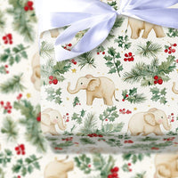 Watercolor Holly Elephant Gift Wrap, Baby Elephant Wrapping Paper, Adorable Christmas Elephant Wrapping Paper, Holiday Baby Shower Present Wrap