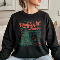 Christmas Fireplace Sweatshirt, Most Wonderful Time Sweatshirt, Comfy Holiday Season Crewneck, Winter Graphic Sweater, Family Xmas Pullover