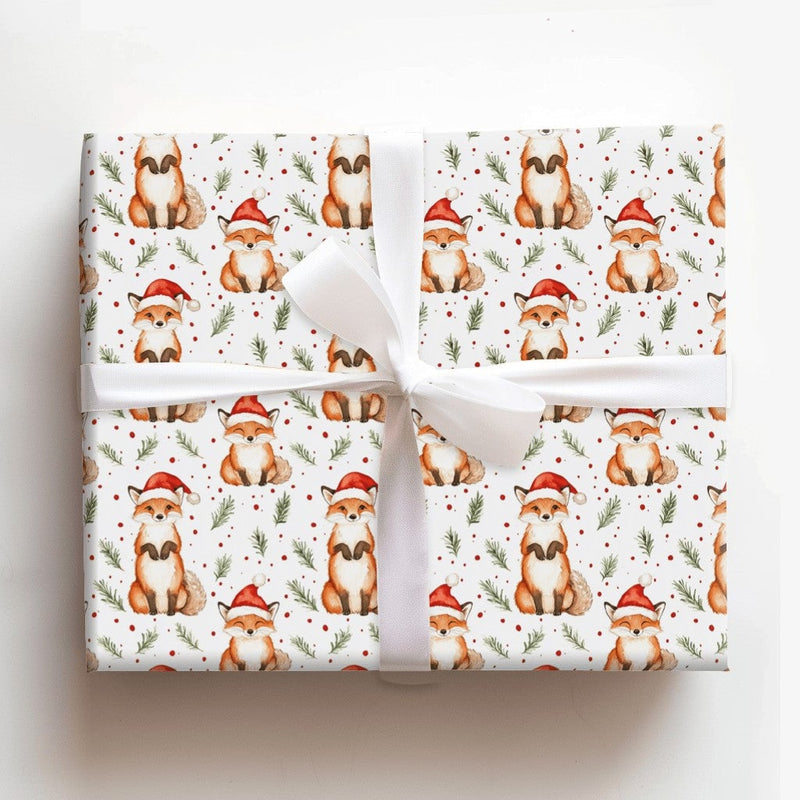 Santa Hat Animal Gift Wrap, Christmas Fox Wrapping Paper, Adorable Woodland Fox Wrapping Paper, Holiday Gift Wrap, Winter Forest Wrapping Paper