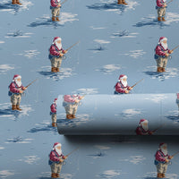 Wading Santa Christmas Gift Wrap, Fishing Santa Wrapping Paper, Icy Blue Winter Holiday Wrapping Paper, Outdoorsman Fishing Rod Gift Wrap